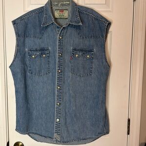 LEVIS VINTAGE RED TAG SLEEVELESS DENIM PEARL SNAP DOWN SHIRT